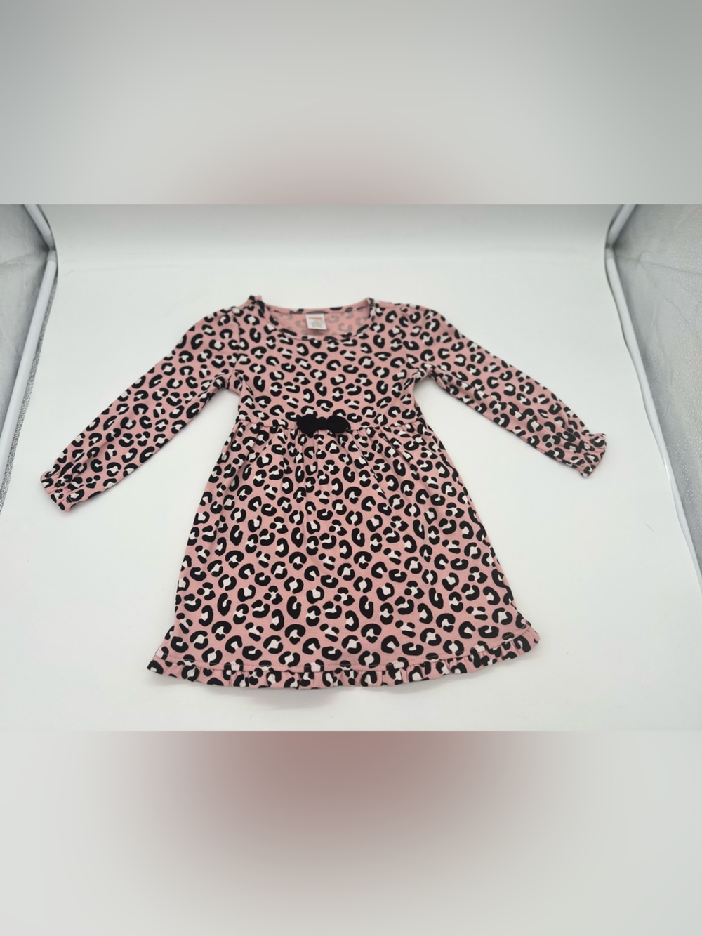 Gymboree Girls Pink Brown Long Sleeve Bow Dress 100% Cotton 2T